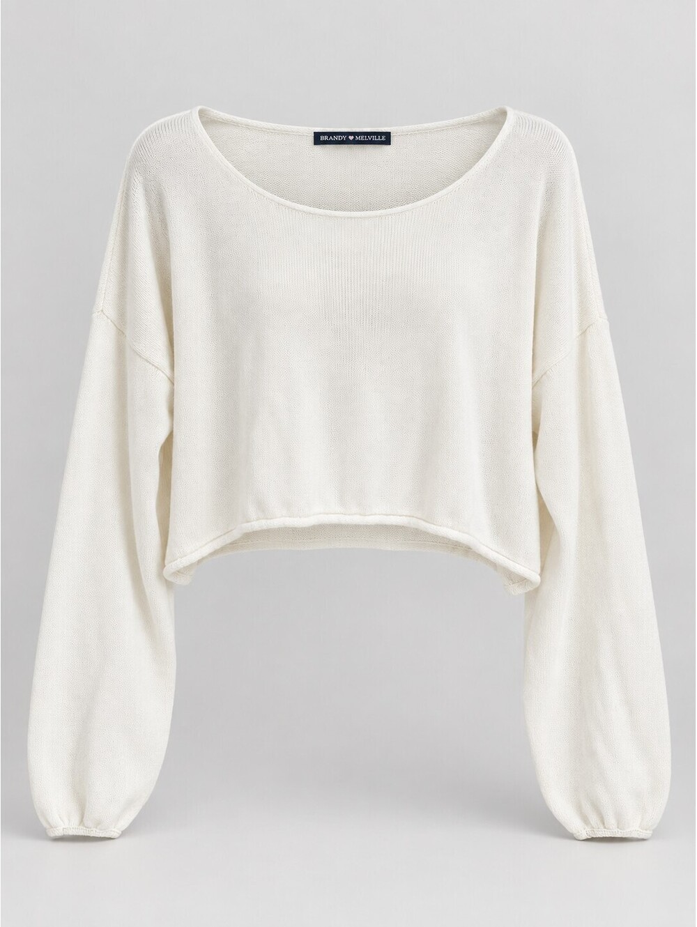 Brandy Melville Cameron White Cotton Cropped Oversized Sweater One Size